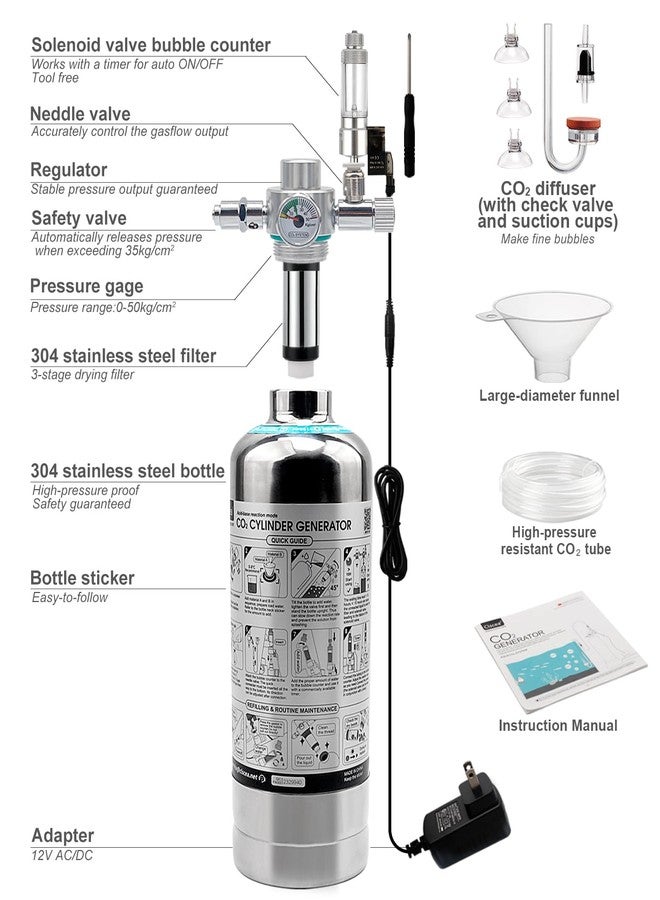 Clscea Aquarium CO2 Generator with Solenoid Valve for Aquarium Plants 1L G600mini - Image 4